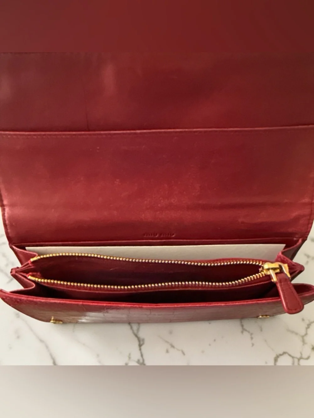 Miu Miu Red Cocco Lux Crocodile Embossed Leather Continental Flap Wallet - Picture 6 of 10